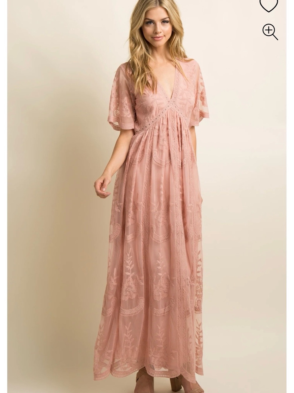 Pinkblush Light Pink Lace Mesh Overlay Maxi Dress